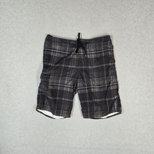 O'Neill Men Swimwear 34 Black Plaid Board Shorts Cargo Pocket Logo 11" Inseam