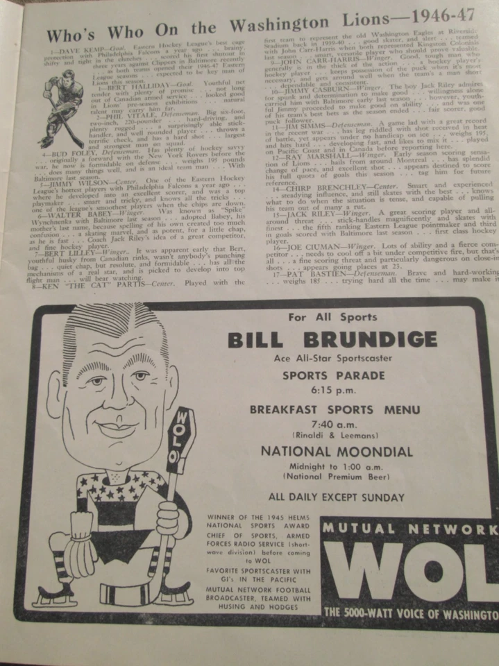 Washington Lions Hockey Club 1946-47 Season Game Program EHL - Image 4 of 4