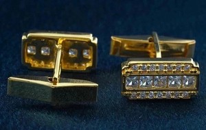 Authentic Princess Lab Created Diamond Men's Business Wear Cufflinks 14KYellow Gold Plated