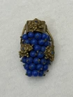 Vintage Miriam Haskell Blue Bead Grape Floral Brass Clip 35.8x25.2mm