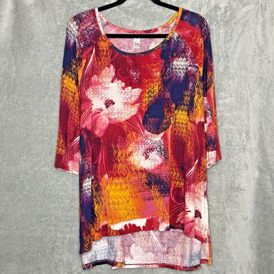 Thomas & Olivia Womens XL Shirt Top Pink Floral Scoop Neck 3/4 Sleeve High Low