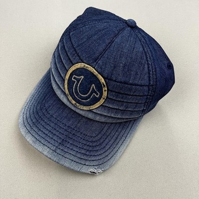 True Religion デニムキャップ True Religion Hat Cap Strapback Blue Denim Horseshoe Logo Patch