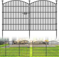 10 Panels Decorative Garden Fence with Gate - 32 in H X 23.6 Ft L No Dig Dog