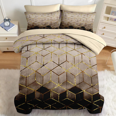 Elegant Black Gold Geometric Queen Comforter Set 7 Pcs for All Ages