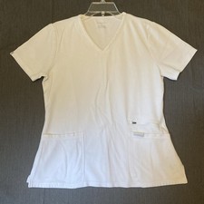 Jaanuu Scrub Top Women's L White V-Neck Stretch Multi Pocket Short Sleeve Thick