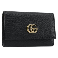GUCCI GG Marmont Key Case Leather Black Gold Tone 456118 Auth 194409A