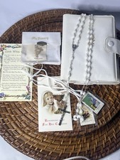 Vintage Catholic First Holy Communion Rosary Set Made in Italy   Prayer Cards