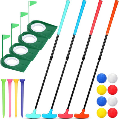 4 Mini Golf Putters Set with 8 Balls, Cups, Flags & Adjustable Length