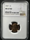 1937  1C RD Lincoln Wheat One Cent NGC MS67RD   6806170-009