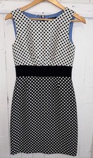 Tahari By Arthur Levine Black & White Polka Dot Empire Dress Sz 4 Sleeveless