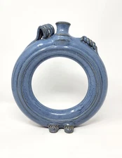 JR Cooper Blue Footed Ring Jug Vase Canton Georgia Southern Folk Art Pottery 10"