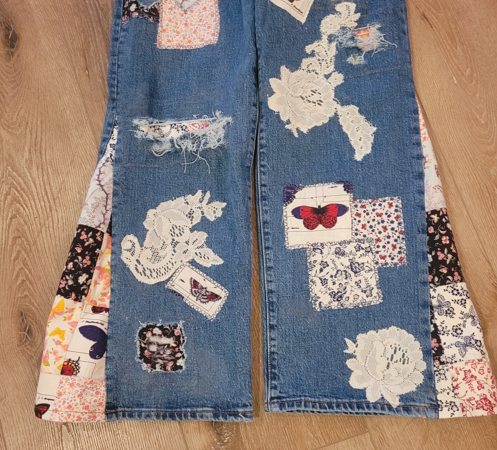 Levi's Ribcage Upcycled Patchwork Custom Bell Jea… - image 7