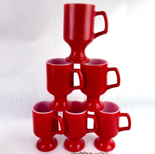 Vtg Anchor Hocking Fire King Coffee Cup Mug MCM Footed Pedestal Red Milk Glass