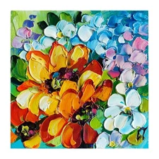 Original oil painting Sunflowers Forget Me Not flowers artwork Floral art 4*4 in