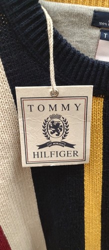 Vtg 1990s Multicolor Striped Tommy Hilfiger 100% Cotton Knit Sweater Large D3 - Picture 4 of 8