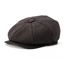 BOTVELA Men's 8 Panel Wool Blend Newsboy Flat Cap Herringbone 7 1/8 Coffee