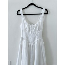 Reformation Balia Linen Dress in White Sleeveless Midi