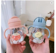 350ML Kids Portable Straw Water Bottle Cute Cartoon Sports Travel Cup