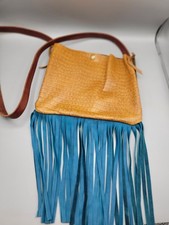 Southwestern Leather Crossbody Purse With Turquoise Fringe