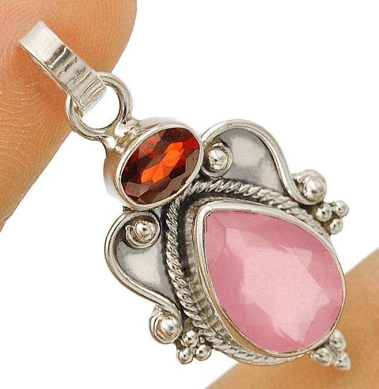 Natural Rose Quartz 925 Solid Sterling Silver Pendant 1 1/2" Long @3-1