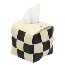 Tissue Box Cover, 4.7 Inch PU Leather Square Tissue Box Holder Beige