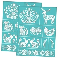  2Pcs 8.6x11 Inch Self-Adhesive Silk Screen Printing Stencil Folk Art Decorate