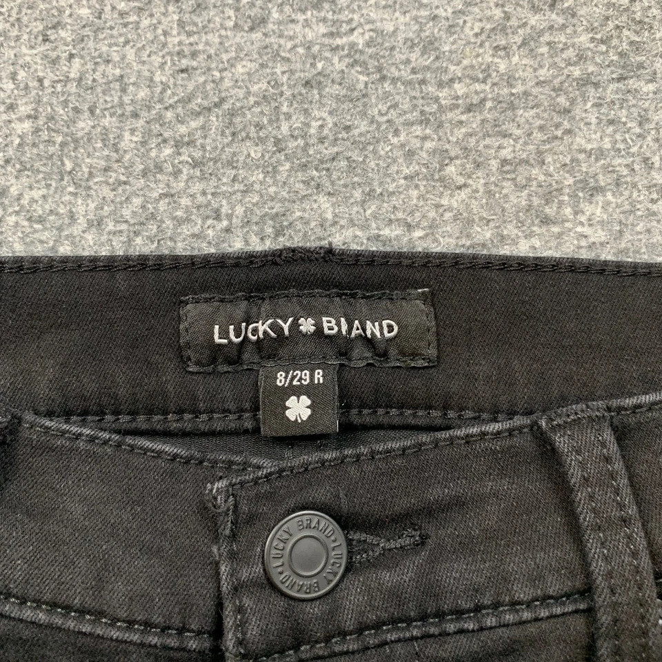 Pantalones de mezclilla Lucky Brand para mujer 8 negros dulces tiro medio rectos 5 bolsillos elásticos Foto 3 de 4