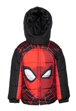 Marvel Spider-Man Full Zip Up Puffer Coat Little Boys Size 5/6 Black  Red