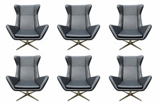 Set of 6 1970's Vintage Swivel Office/ Lounge Chairs in Black Leather 