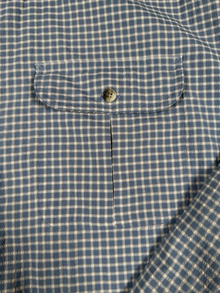 L.L Bean Y2K Men’s XL Tall Plaid Button Shirt Blue Beige Nylon Polyester Outdoor - Image 3 of 4