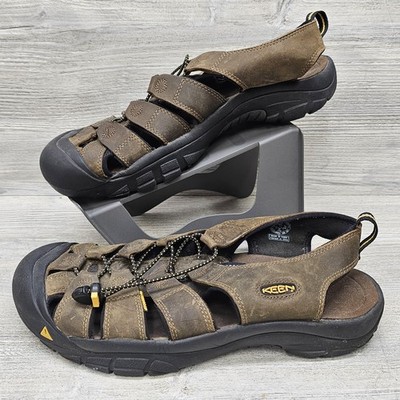 KEEN Shoes Mens Size 14 Brown Leather Sport Sandals Waterproof Toe Guard Bungee