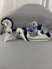 Vintage Gzhel USSR Porcelain Horse Sleigh Fam...