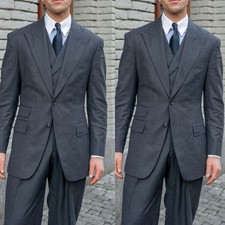 Dark Grey Men's Suits Three Pieces Business Wedding Formal Vest Pants Set Custom