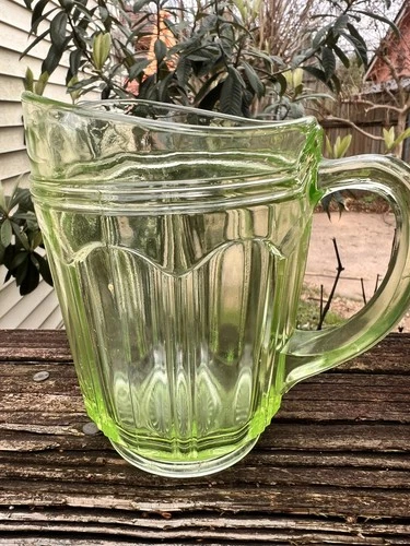 Antique Vintage Green Depression Uranium Glass Small Pitcher