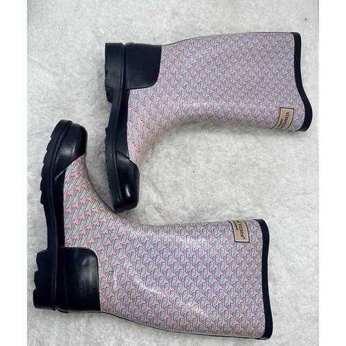 Vineyard Vines Whalies Rain Boots Womens Size 10 Blue Pink Rubber Waterproof - Picture 4 of 10