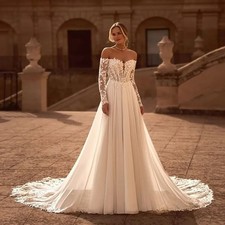 A-line Appliques Chiffon Wedding Dress Off Shoulder Long Sleeves Bride Dresses