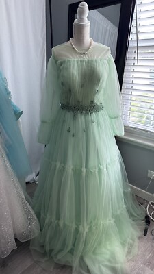 sage green prom dress with sleeves Zapaka Women Sage Detachable Sleeves Long Corset Prom Dress with Flowers A-Line Spaghetti Straps Formal Dress, Sage / US4