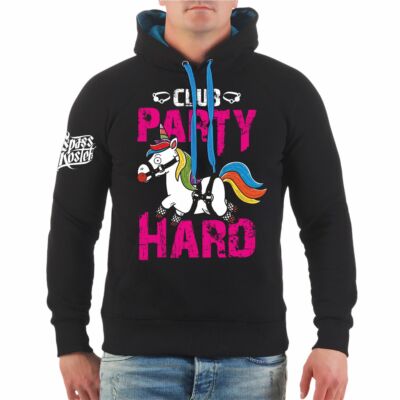 Herren Kapuzenpullover Club Party Hard Böses Einhorn Hoodie Einhorn unicorn  fun