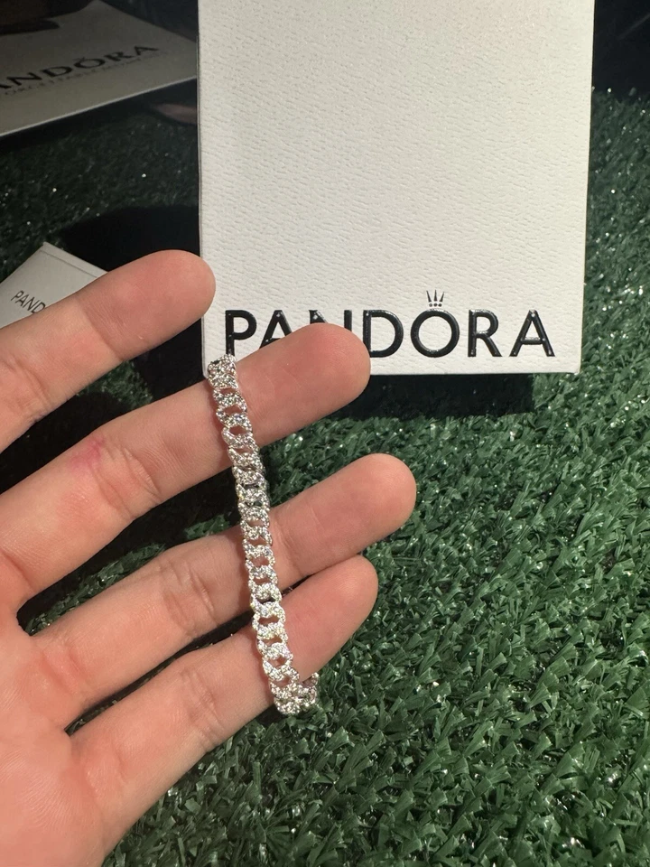 Nuevas pulseras de cadena cubana pavé atemporal 100 % Pandora 593008C01 tamaño 6,7 pulgadas Foto 3 de 4