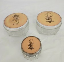 3pc Vintage Antique Art Deco Powder Dresser Jar Vanity Set with CELLULOID LID