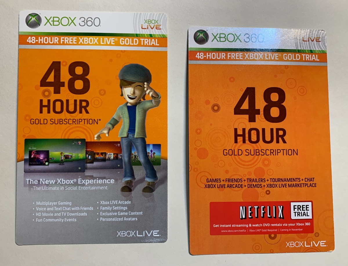 Lot of Xbox 360 48 Hour Free Gold Trial Gift Cards Netflix