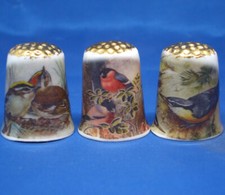 Birchcroft Thimbles -- Set of Three  -- Gold Top Garden Birds 
