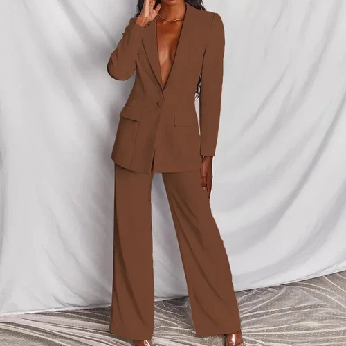 Women Set Long Pants Blazer Suit 2Pieces Office Blazers Lady Autumn Clothes - Picture 22 of 32