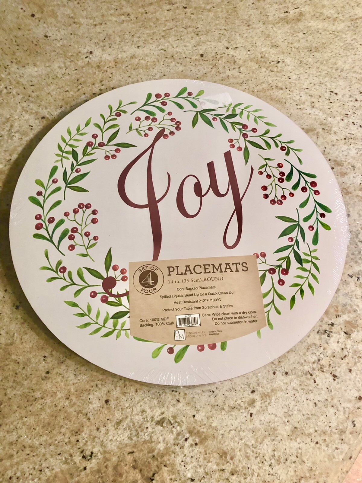 Cork Back Christmas Placemats Benson Mills Joy **NIP eBay