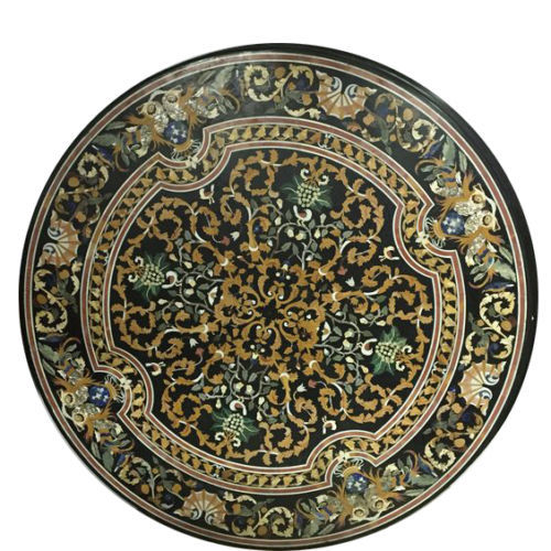 42-Inch Marble Dining Table with Exquisite Pietra Dura Floral Inlay Artwork