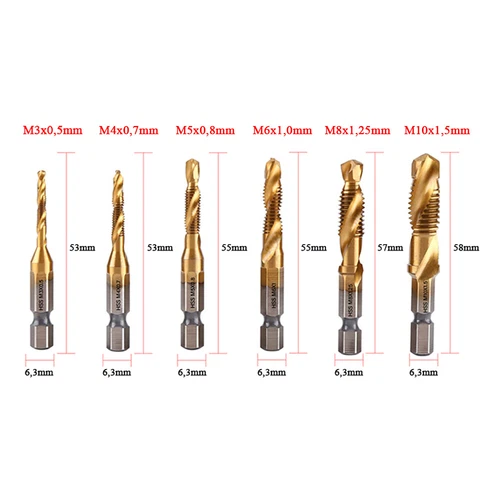 6tlg Gewindebohrer Bit Metrisch M3-M10 HSS-TIN Titan Sprial Gewindeschneider Set - Bild 2 von 12