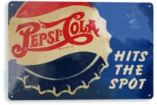 TIN SIGN Pepsi Hits Spot Bottle Cap Décor Cola Pop Shop Kitchen Soda Bar B053