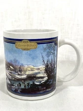 Currier & Ives HF96 Coffee Mug Tea Cup Village Lake Mountain In Winter 10 Ounces