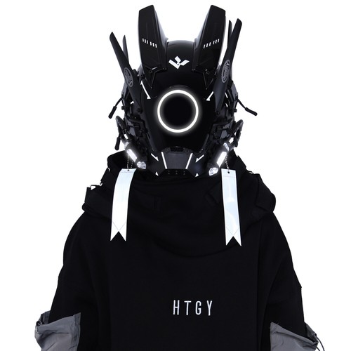 Futuristische Cybermaske mit LED-Leuchten für Cosplay und Techwear Mode - Bild 29 von 80