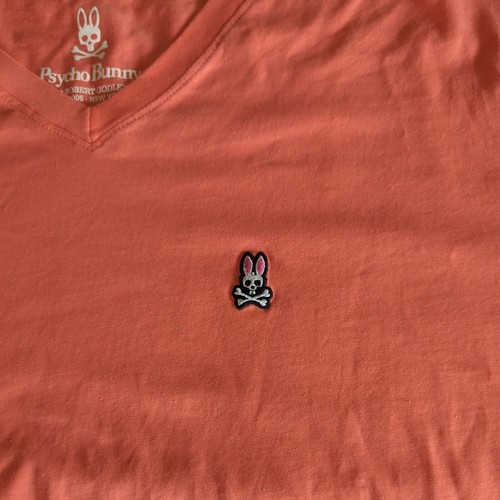 Psycho Bunny Mens Pink Peach V Neck T-Shirt Size XXLT 100% Pima Cotton EUC - Picture 2 of 12